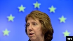 Belgium -- European Union High Representative for Foreign Affairs Catherine Ashton speaks during a news conference at the end of a Foreign Affairs council meeting at the EU headquarters in Brussels, February 10, 2014